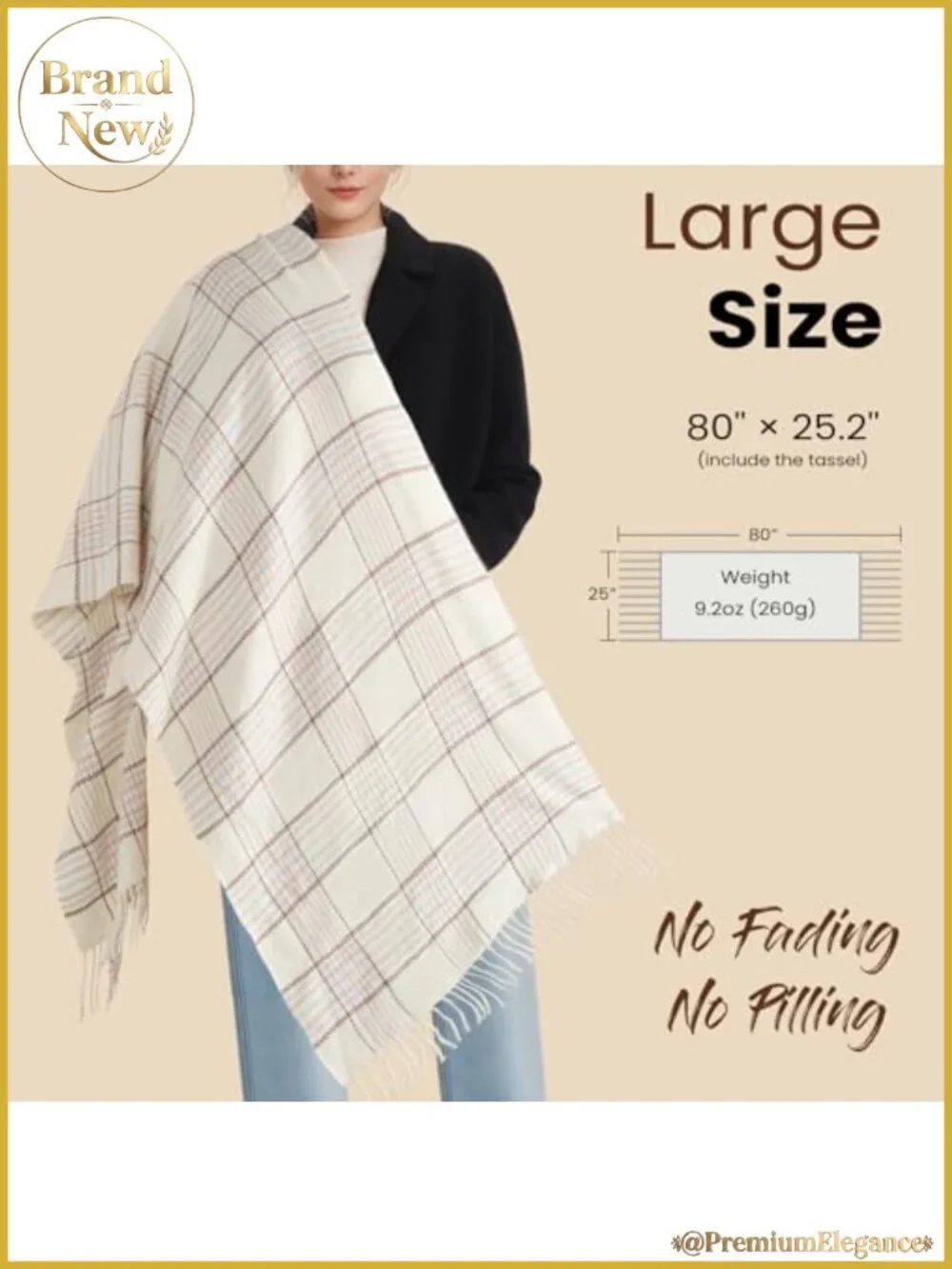 Women's Winter Scarf Warm Plaid Pashmina Shawl Wrap Polyester